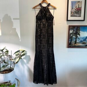 Black Lace Halter Evening Dress